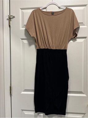 SHEIN Two-Tone Beige Top Black Midi Dress